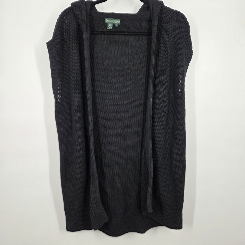 Ralph Lauren LRL Black Cotton Knit Sleeveless Duster Cardigan Vest Women Medium